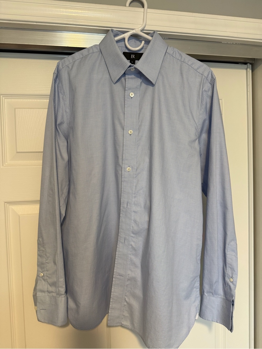 Banana Republic | Slim Wrinkle-Resistant Dress Shirt - Large L - Blue Gingham